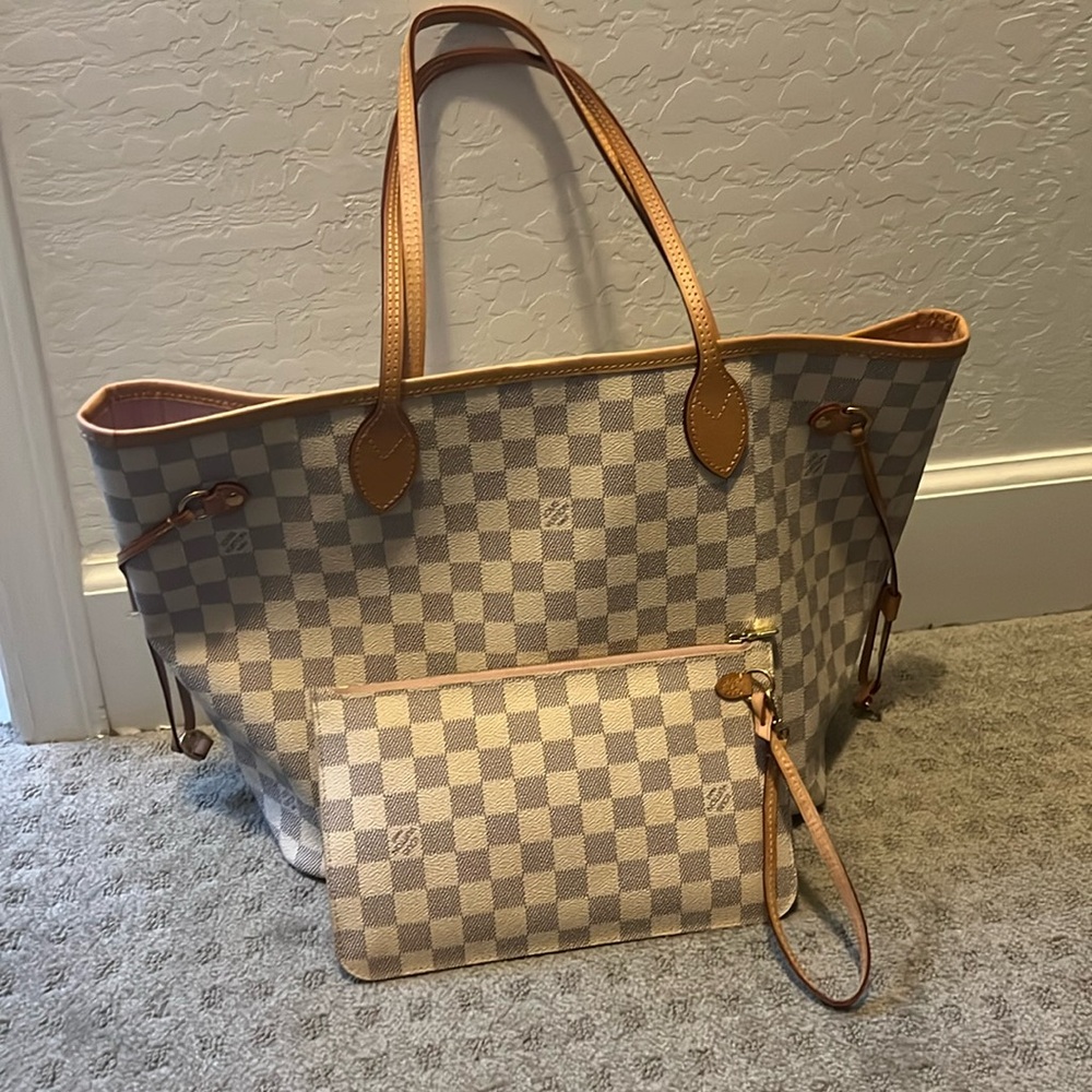 Louis Vuitton Checkered Tote and Pouch - Beige and Brown